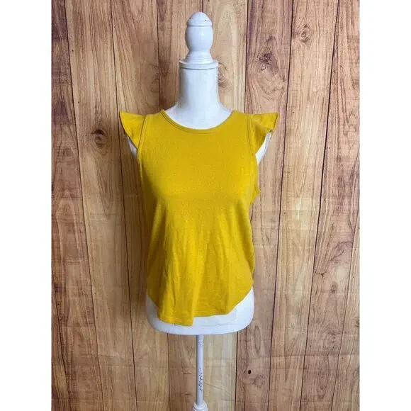 Madewell Ruffle Sleeve Tank Top Blouse 100% Cotton Mustard Yellow Women's Size S - Picture 3 of 4